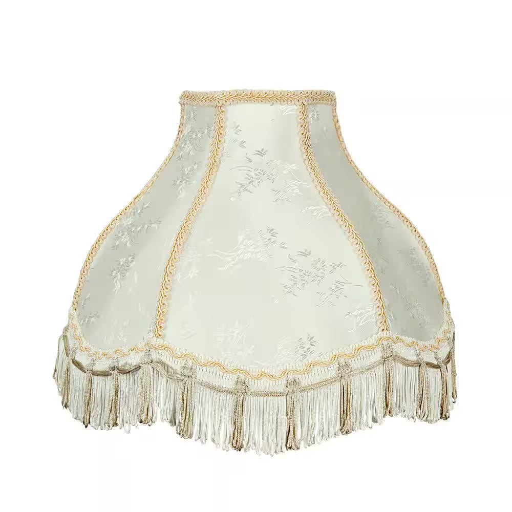 13 In. X 9.5 In. Ivory and Fringe Scallop Bell Lamp Shade